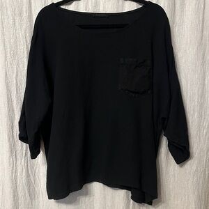 Italian Linen Cotton Blend Asymmetrical Women's Black Top